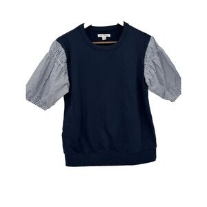 Free Assembly nautical striped preppy puff sleeve academia short sleeve sweater